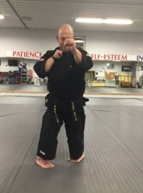 Hourglass or Sanchin Dachi Stance in karate.