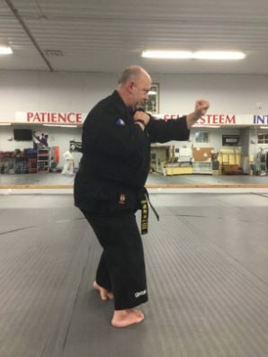 Hourglass or Sanchin Dachi Stance in karate.