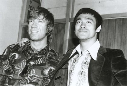 Chuck Norris and Bruce Lee black and white photo