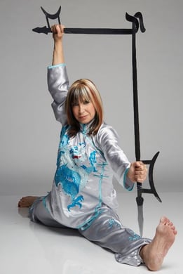 Cynthia Rothrock and Chinese hook swords.