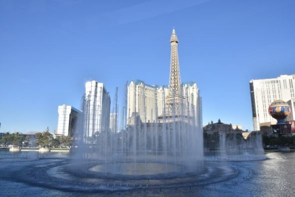 The Bellagio fountains outside the hotel in Las Vegas.