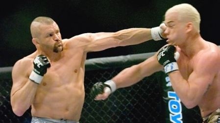 Chuck "The Iceman" Liddell, a student at The Pit, going in for the win.
