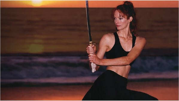 Dana Hee training, with katana sword.