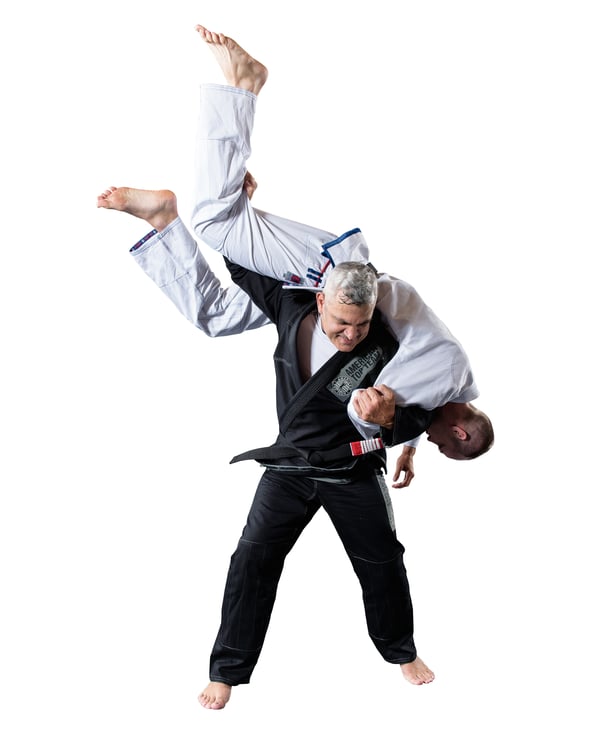 Both training partners are wearing the Century Ambassador gi, which is pearl weave.
