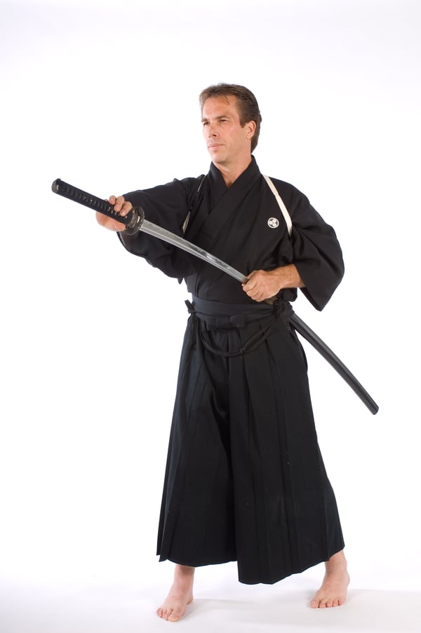 Shihan Dana Abbott demonstrates an iaido draw with a katana.