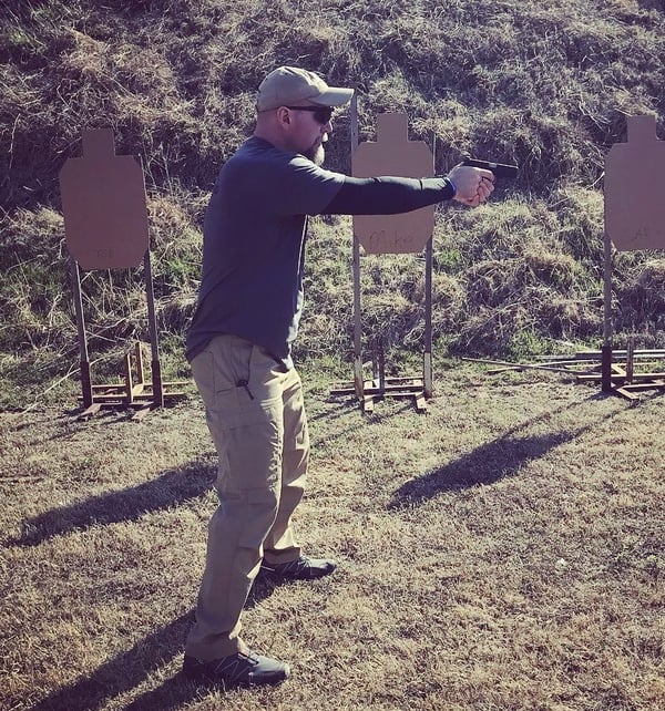 Seeklander demonstrates proper weapon use at a training event.