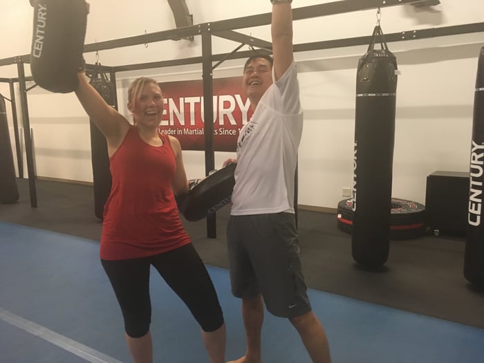 Fun with Thai pads! See how much fun this is? Me and Jeff had so much fun!